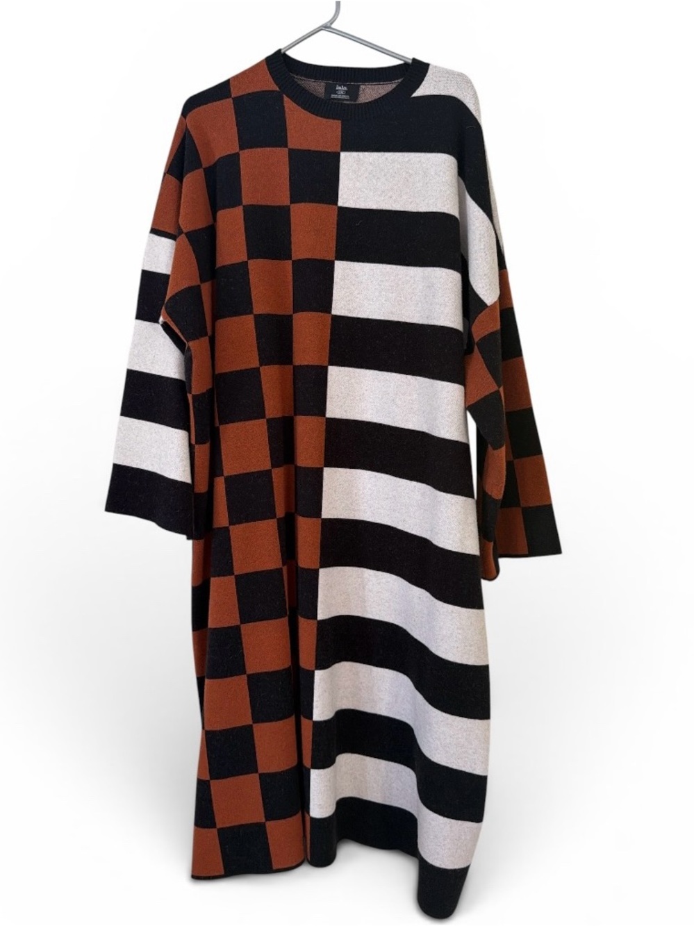 Dressed in Lala checkered and striped sweater dress